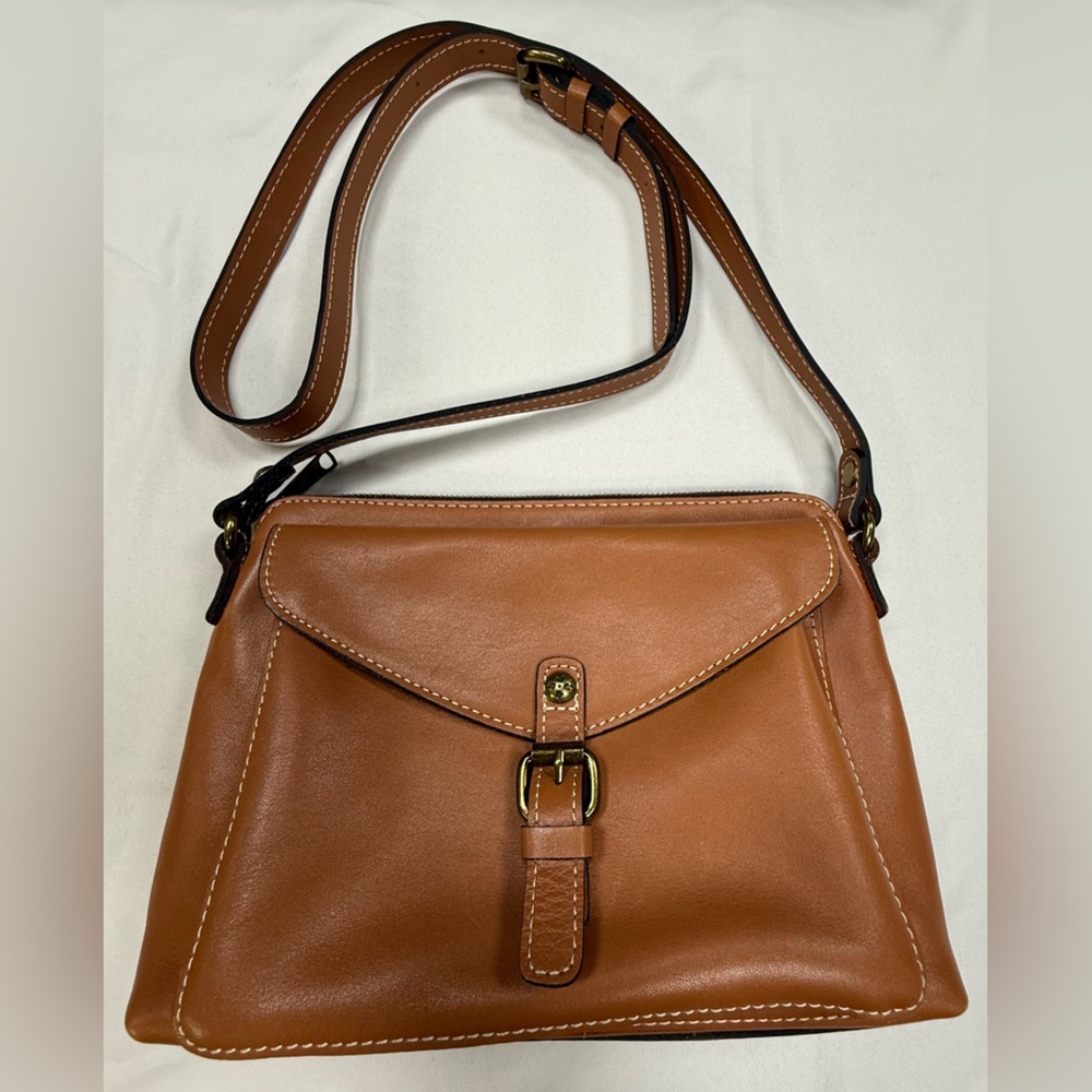 Patricia Nash Cognac Leather Crossbody with Front Buckle